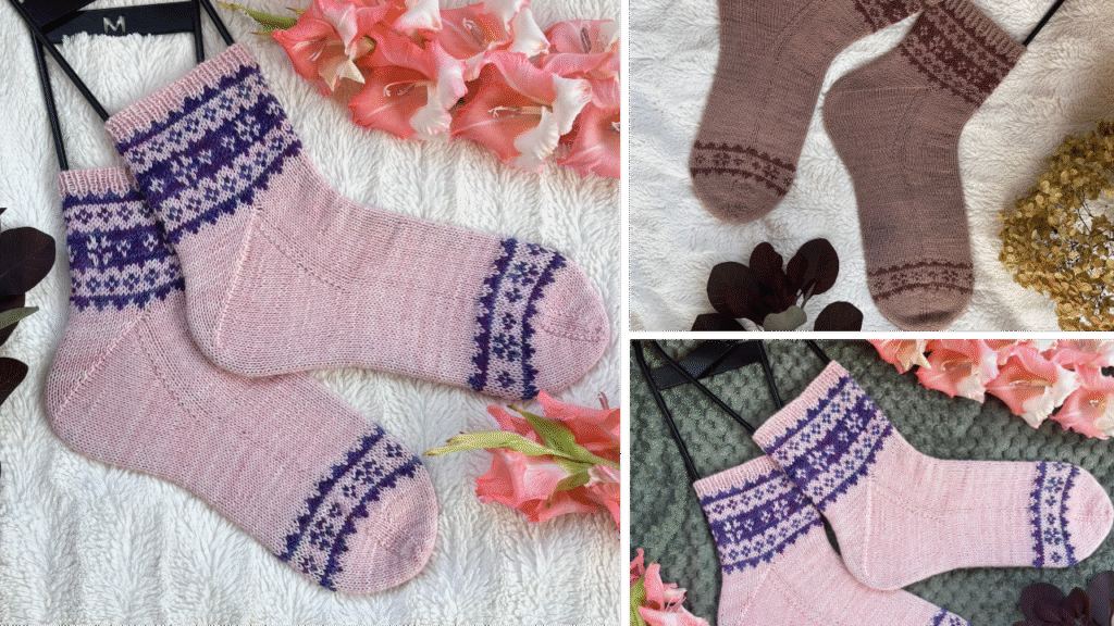 Żakardowe skarpety dziergane od palców